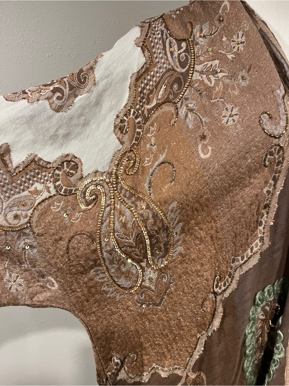 Soft Surroundings Brown Paisley beaded sequins Fringe Kimono - Picture 3 of 14